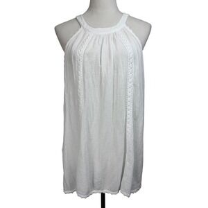 Blanco By Nature White Halter Top Cotton Gauze Crochet Lace Trim XXL Feminine